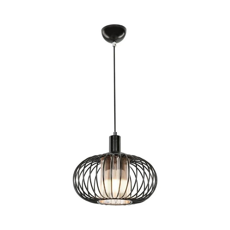 Lampada a sospensione 90h con struttura in ferro e diffusore in vetro
