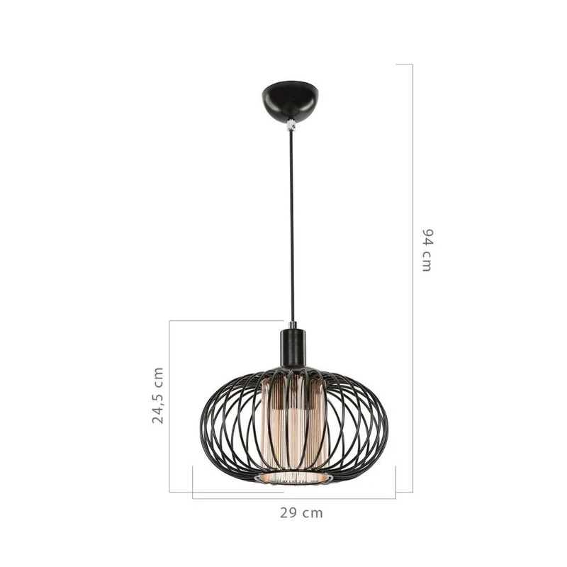 Lampada a sospensione 90h con struttura in ferro e diffusore in vetro