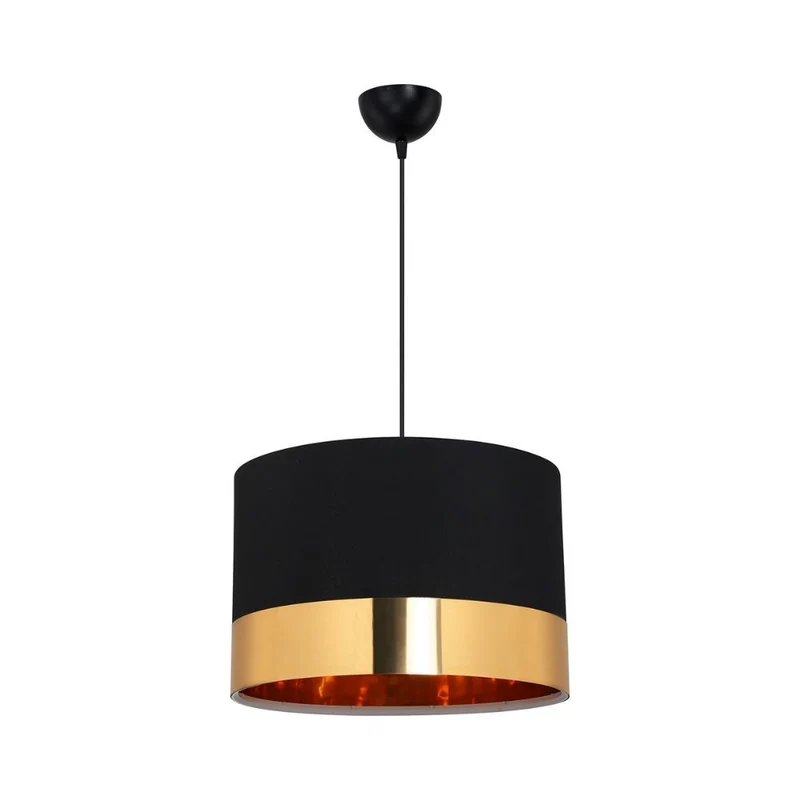 Lampada a sospensione 70h tessuto nero fascia oro Alfina