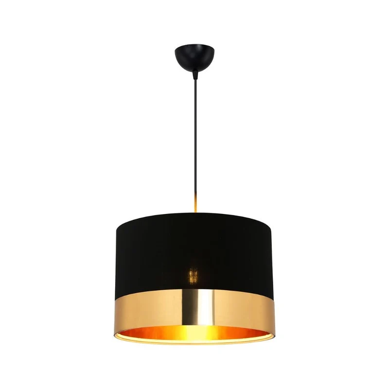 Lampada a sospensione 70h tessuto nero fascia oro Alfina