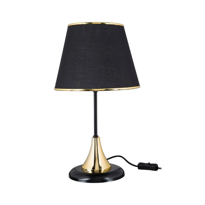 Lampada da tavolo Aden in metallo e paralume tessuto colore nero