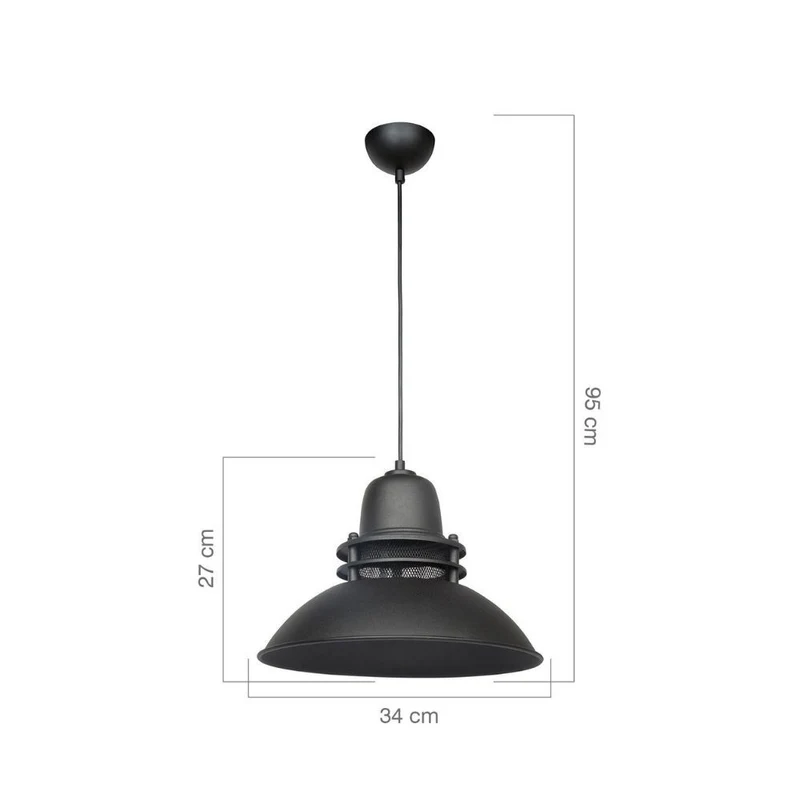 Lampada a sospensione 95h colore nero stile industriale Tibet