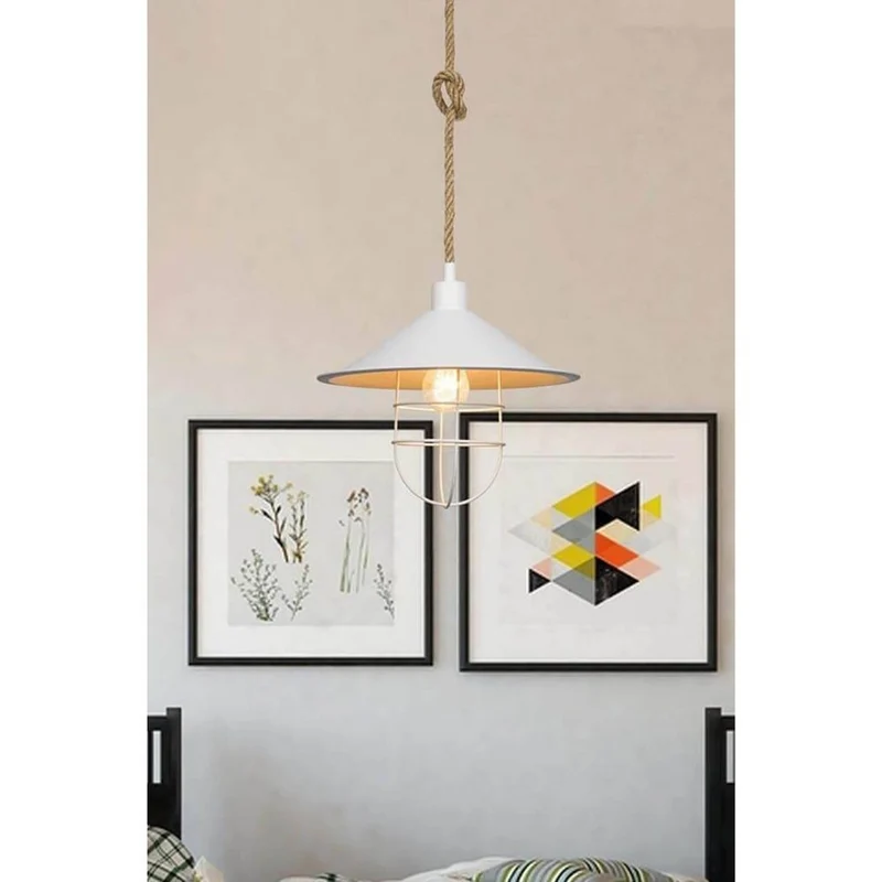 Lampada da soffitto 90h in metallo bianco e corda iuta Bulut