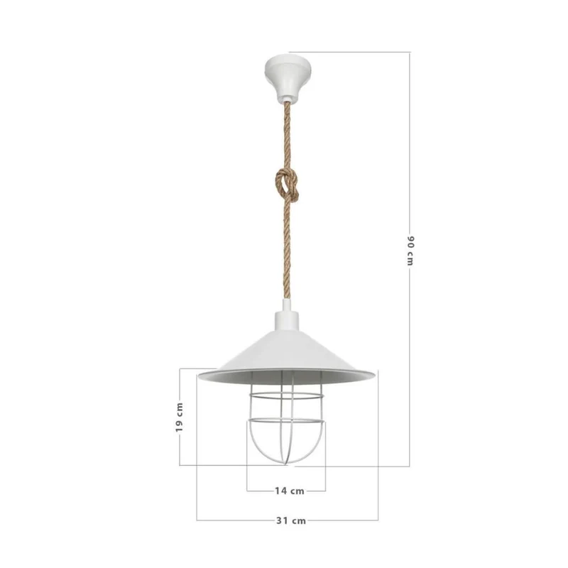 Lampada da soffitto 90h in metallo bianco e corda iuta Bulut
