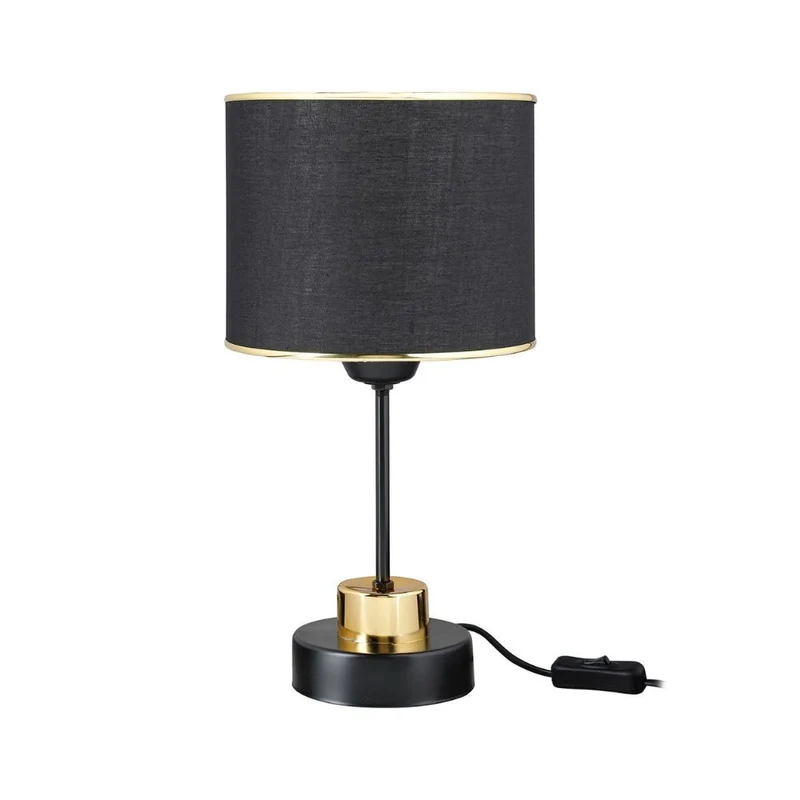 Lampada da tavolo in metallo e paralume tessuto nero Arden
