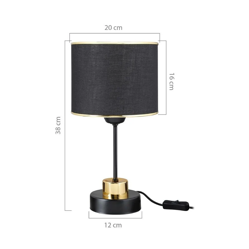 Lampada da tavolo in metallo e paralume tessuto nero Arden