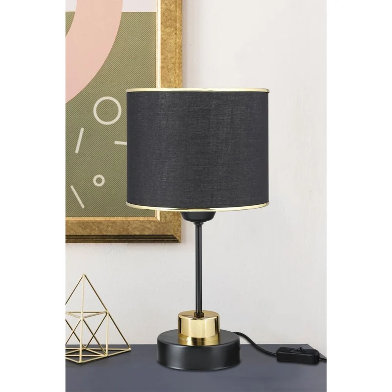 Lampada da tavolo in metallo e paralume tessuto nero Arden