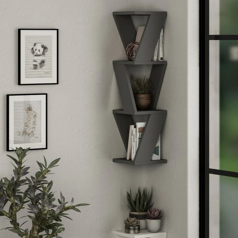 Libreria pensile angolare in legno 22x85h cm colore antracite - Zena