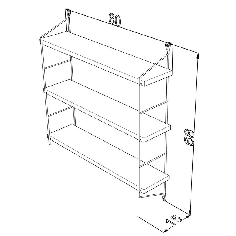 Mensola 60x68h cm cm con tre ripiani in legno colore rovere e struttura acciaio nero - Neelix