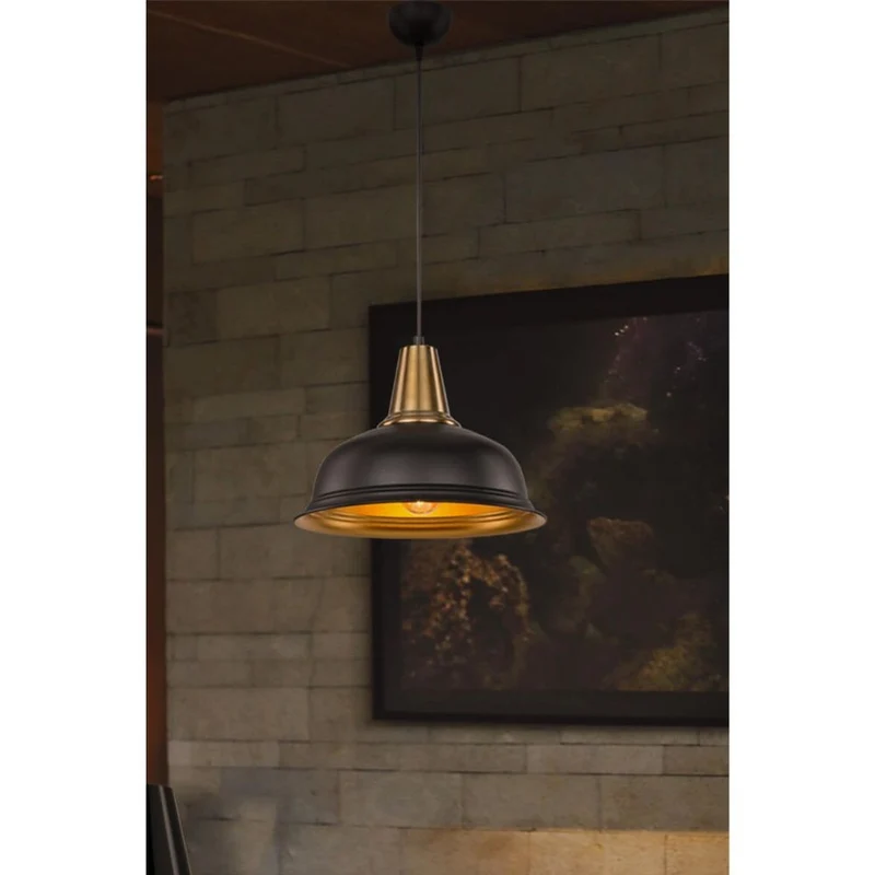 Lampada a sospensione 87h cm in metallo colore nero interno oro Rena