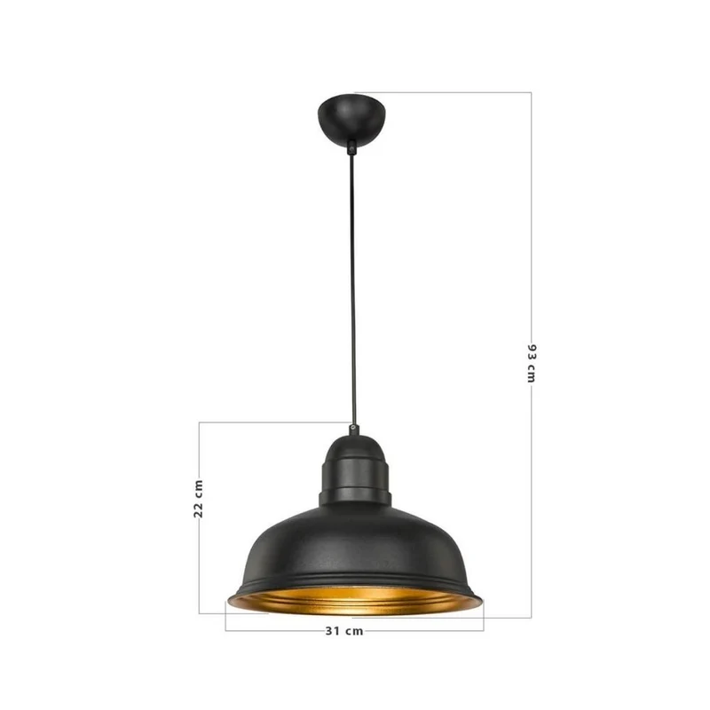 Lampada a sospensione 90h in metallo nero interno oro Kumbet