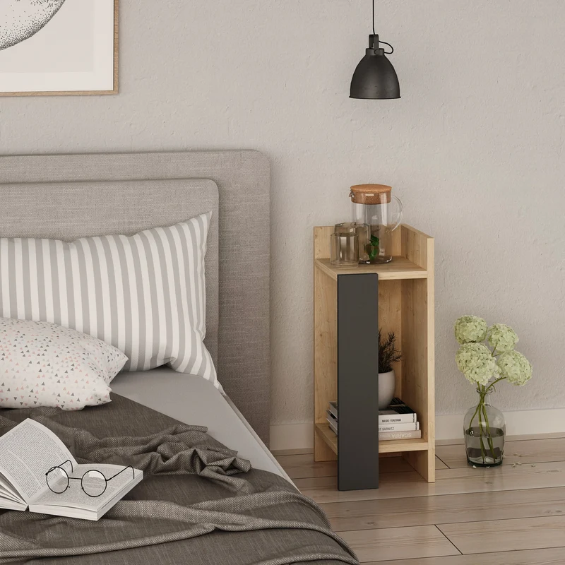 Tavolino 25x60h destro di design colore rovere oak con pannello antracite Elos