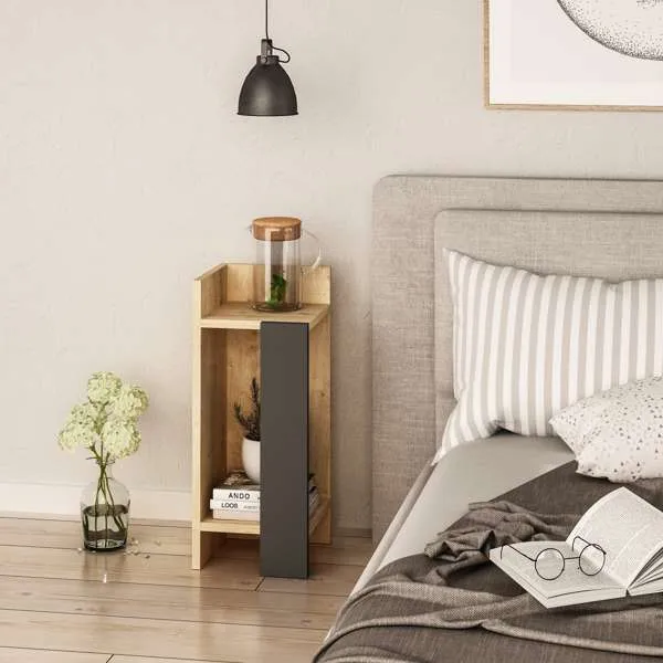 Tavolino 25x60h sinistro di design colore rovere oak con pannello antracite Elos