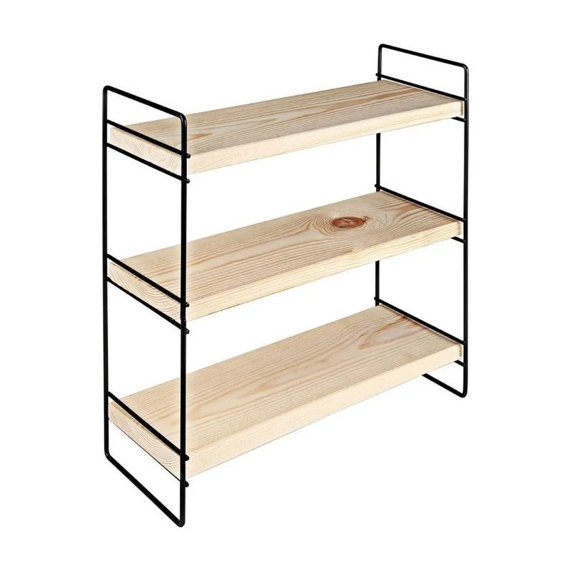 Scaffale 40x40 cm con tre ripiani colore legno e struttura metallo nero - Hobby