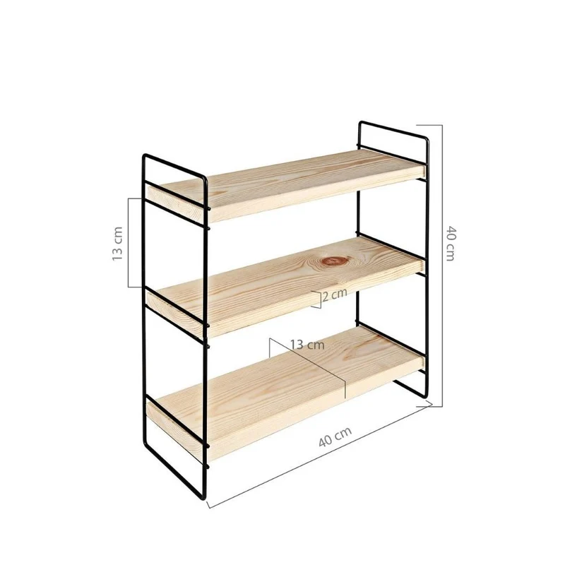Scaffale 40x40 cm con tre ripiani colore legno e struttura metallo nero - Hobby