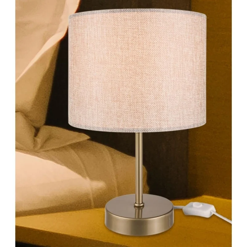 Lampada da tavolo con paralume cilindrico tessuto sabbia Flora