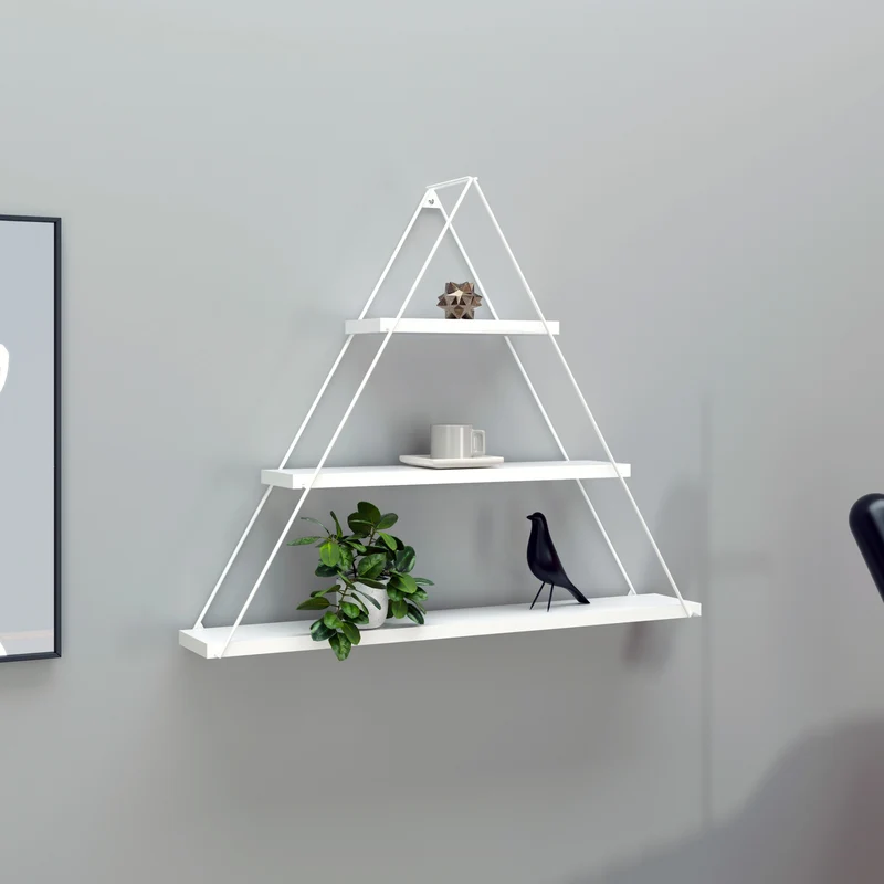 Mensola triangolare 74 cm in legno con tre ripiani colore bianco totale - Moset