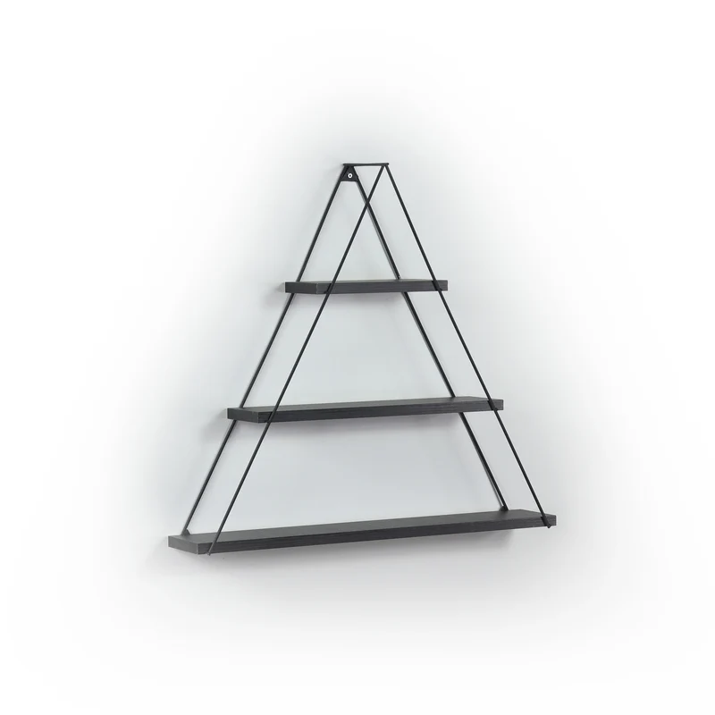 Mensola triangolare 74 cm in legno con tre ripiani colore nero - Moset
