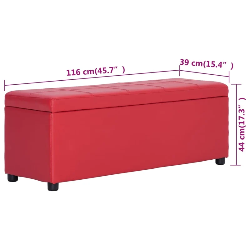 Banc banquette avec compartiment de rangement 116 cm rouge similicuir 02_0010737