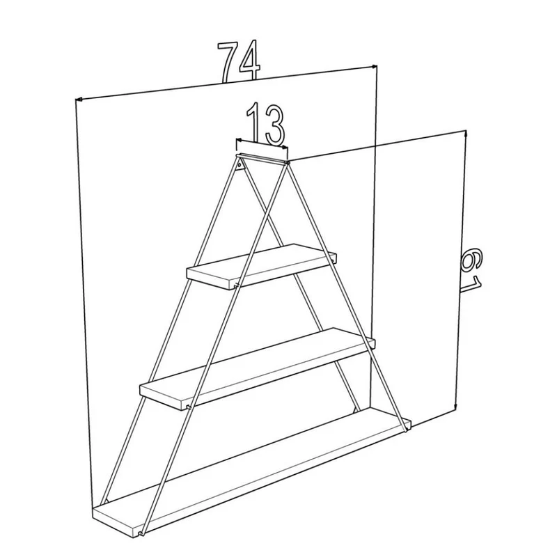 Mensola triangolare 74 cm in legno con tre ripiani colore rovere - Moset