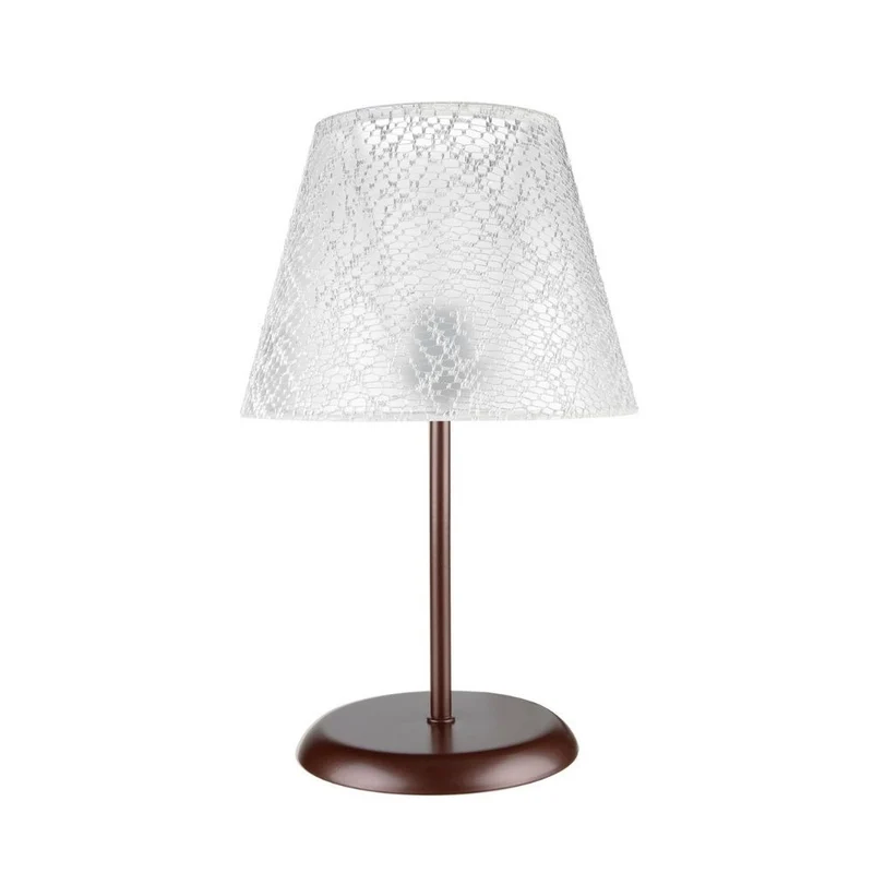 Lampada da tavolo in metallo e paralume tessuto ricamo Elva