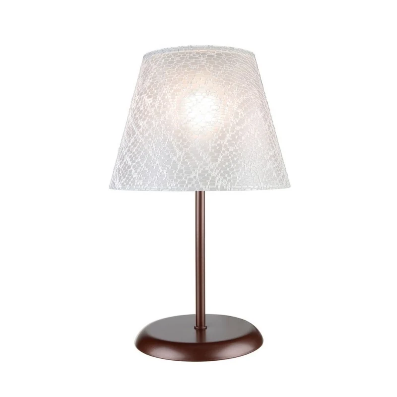 Lampada da tavolo in metallo e paralume tessuto ricamo Elva