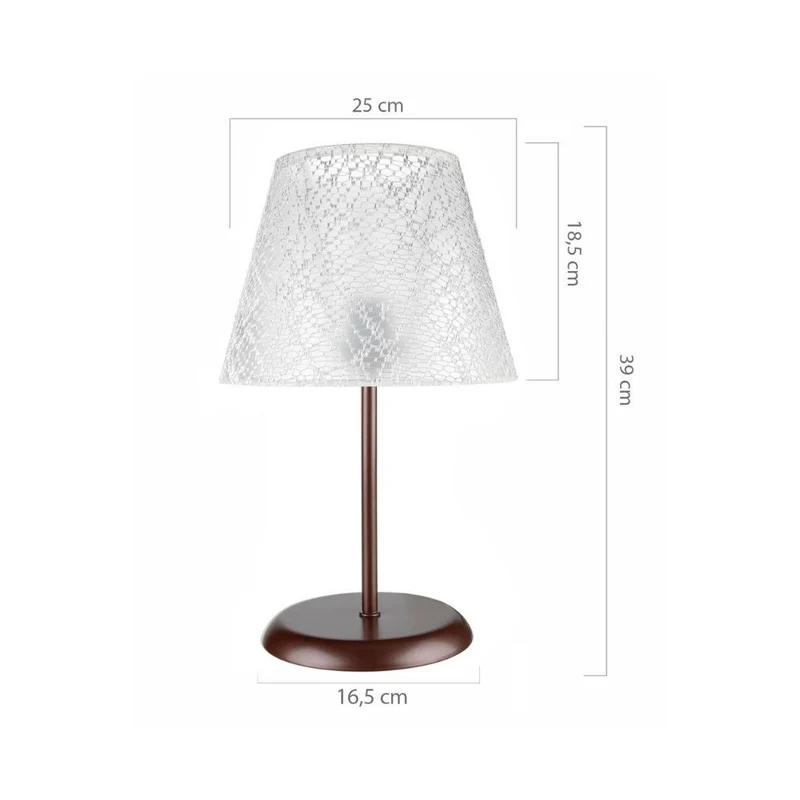 Lampada da tavolo in metallo e paralume tessuto ricamo Elva