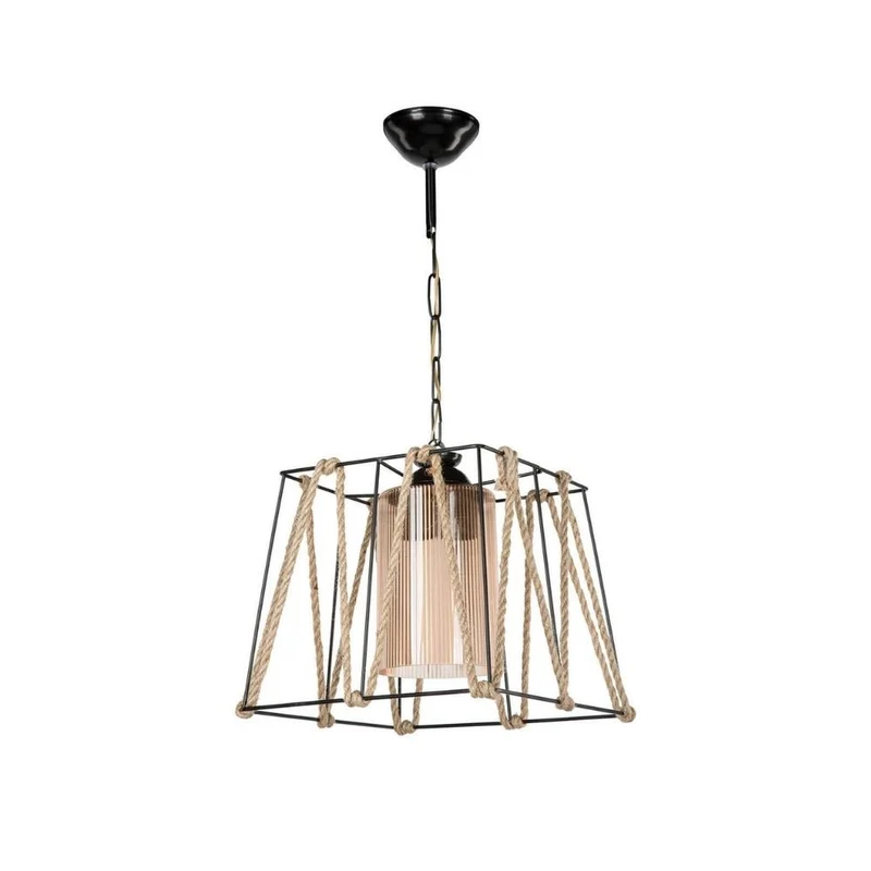 Lampada a sospensione 55h in metallo nero e corda Likya