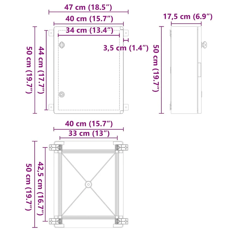 Armoire de contrôle moderne rangement intérieur extérieur 47 x 20 x 60 cm en plastique gris 02_0058200