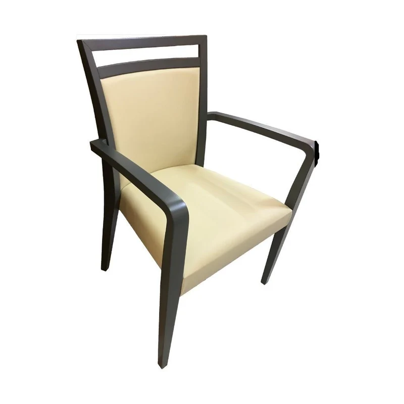 Poltrona in legno e ecopelle colore beige Alpha
