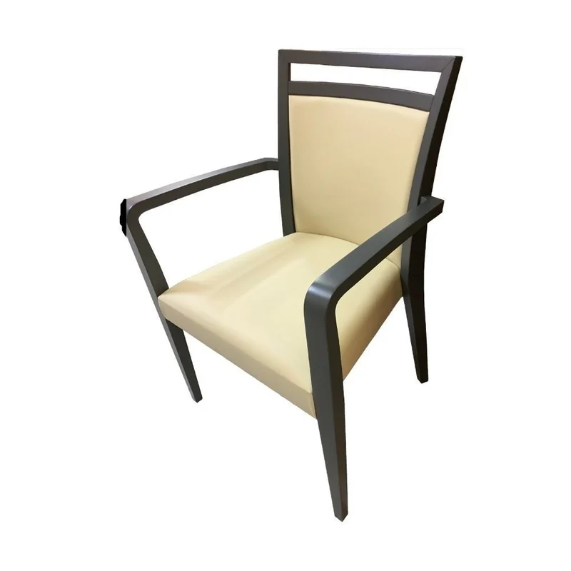 Poltrona in legno e ecopelle colore beige Alpha