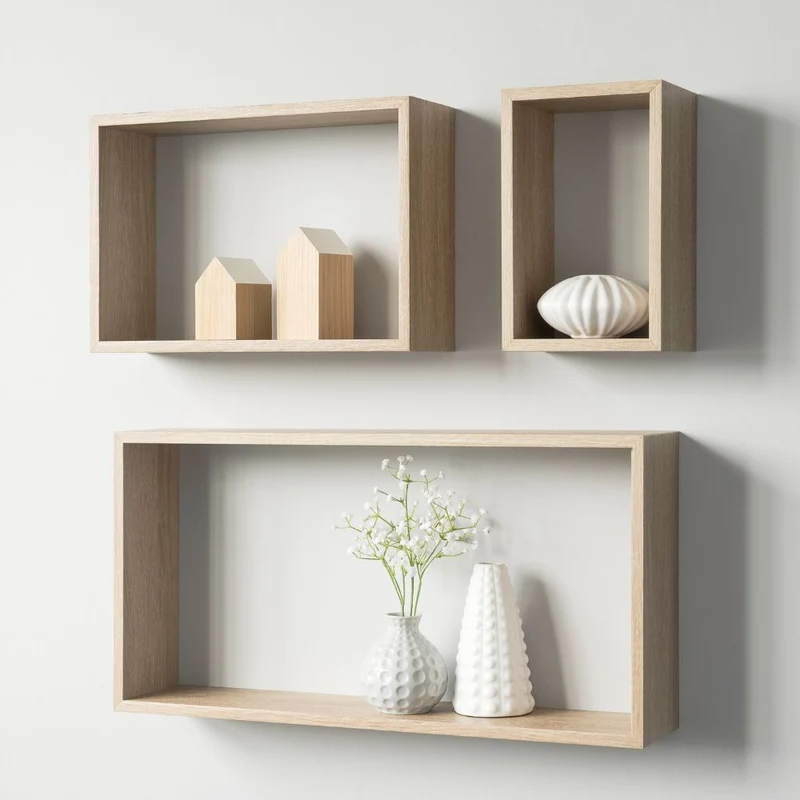 Set 3 mensole da parete forma rettangolare colore rovere sonoma Shelvy Rec