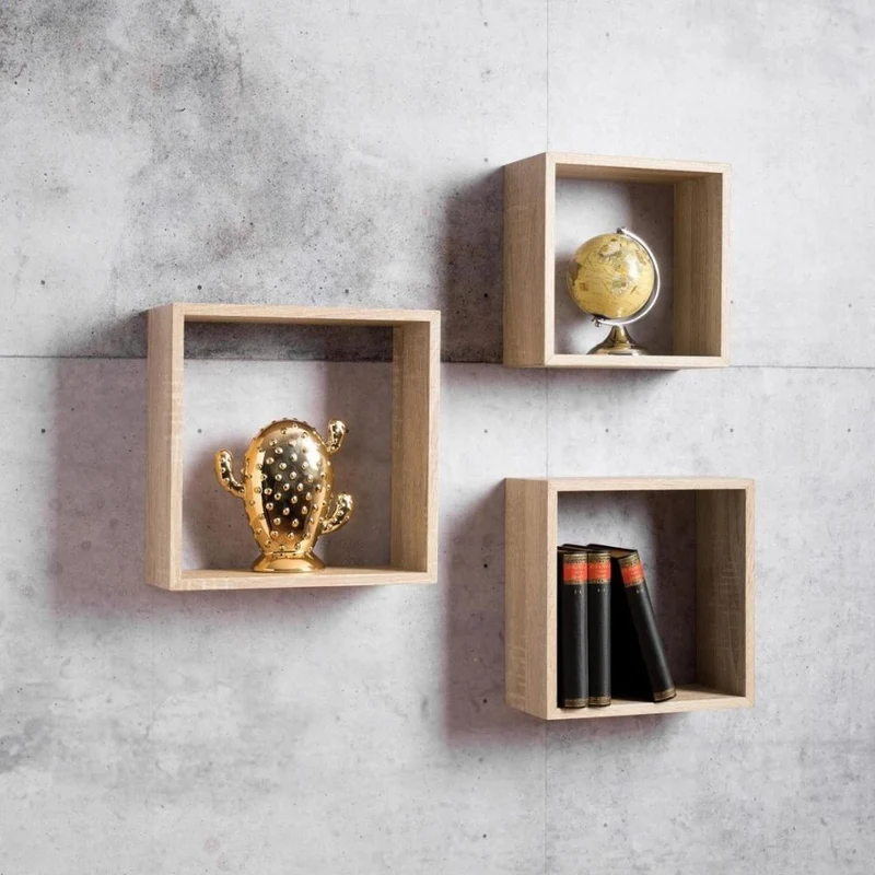 Set 3 mensole da parete cubo colore sonoma Shelvy Cub