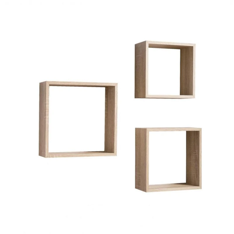 Set 3 mensole da parete cubo colore sonoma Shelvy Cub