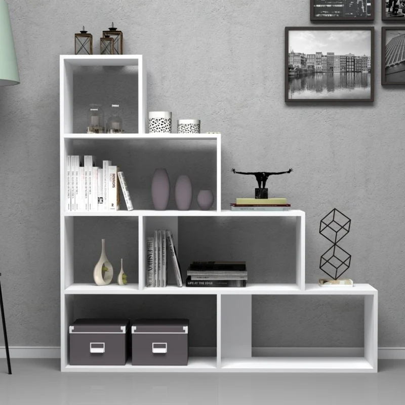 Libreria a scala in legno colore bianco 145x145 Alis