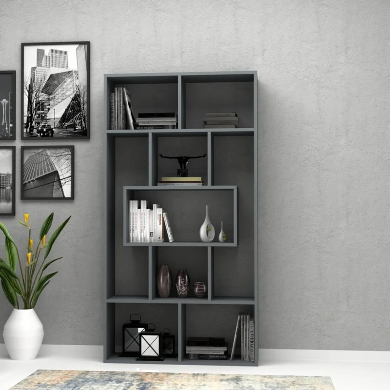 Libreria in legno con nove scomparti colore grigio cemento 170h cm Face