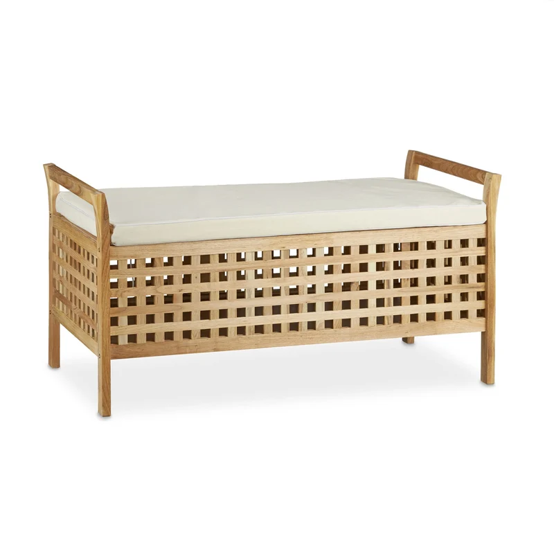 Banc coffre de rangement 120 x 40 x 45 cm 2 places look moderne et intemporel en noyer marron 13_0003283