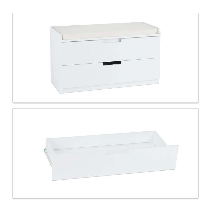 Banc commode moderne avec rembourrage 120 x 40 x 45 cm idéal rangement style maison de campagne en bois blanc 13_0004703