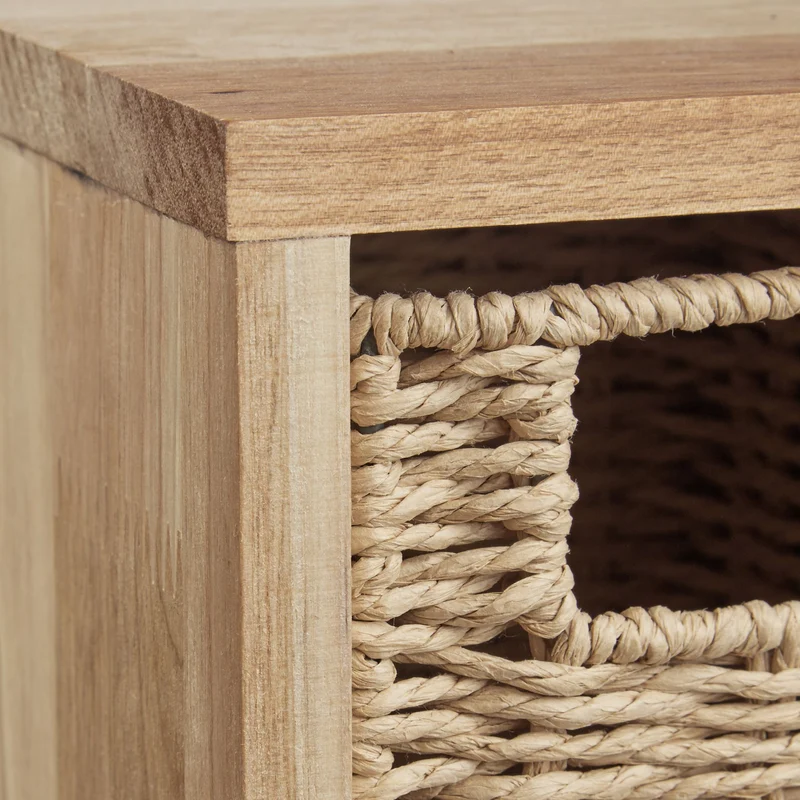 Etagère cube rangement avec paniers amovibles 16 x 61,5 x 18 cm design naturel pour salle de bain entrée en bois de noyer 13_0005884