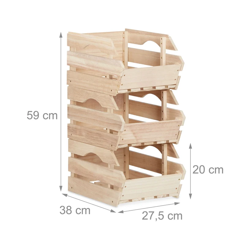 Lot de 3 boîtes empilables universelles rangement cuisine chambre 30 x 20 x 15 cm en bois naturel 13_0004319