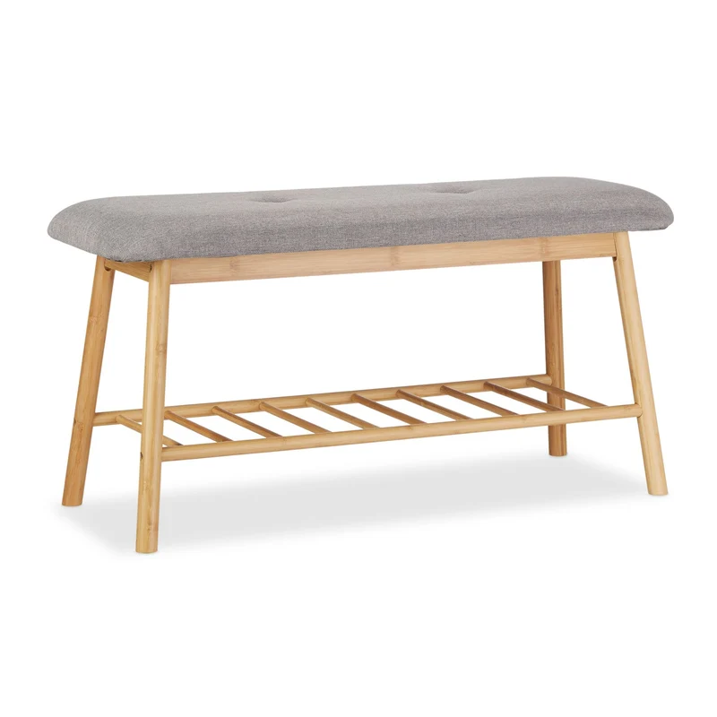 Banc à chaussures scandinave confortable rangement 90 x 30 x 45 cm en bambou clair 13_0005345