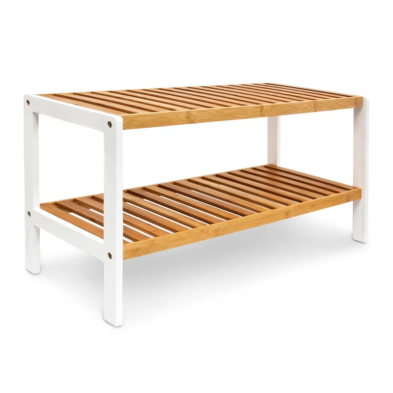 Étagère à chaussures moderne 2 étages 80 x 30 x 60 cm design scandinave finition mate en bambou naturel 13_0005124