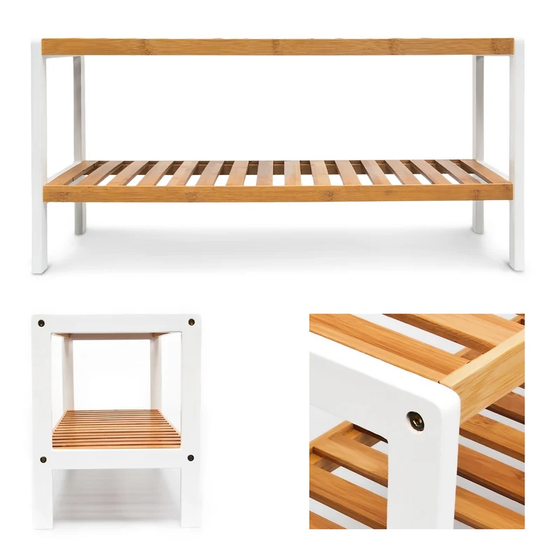 Étagère à chaussures moderne 2 étages 80 x 30 x 60 cm design scandinave finition mate en bambou naturel 13_0005124