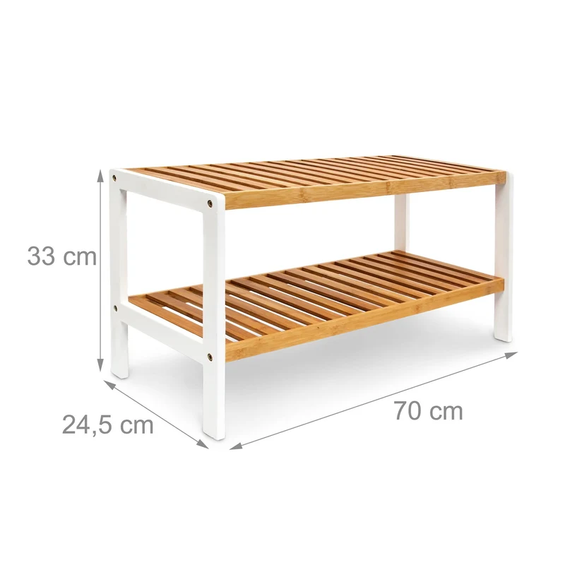 Étagère à chaussures moderne 2 étages 80 x 30 x 60 cm design scandinave finition mate en bambou naturel 13_0005124