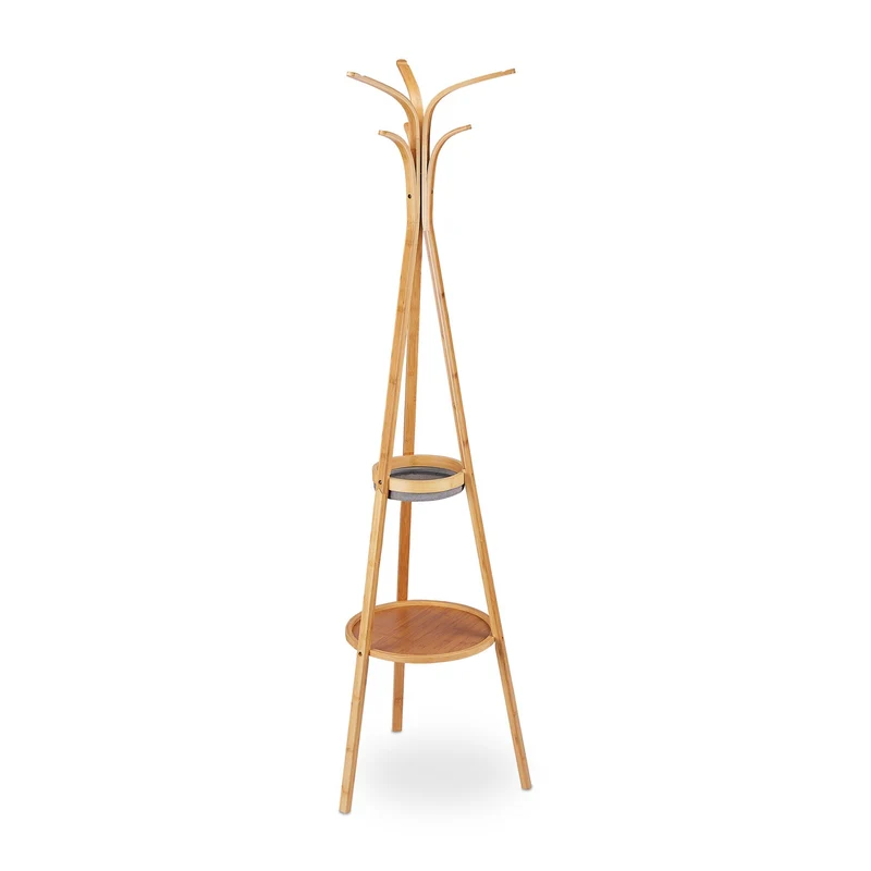 Portemanteau en forme d'arbre moderne 180 x 60 x 30 cm avec 6 crochets et rangements décoratifs en bambou naturel 13_0005627