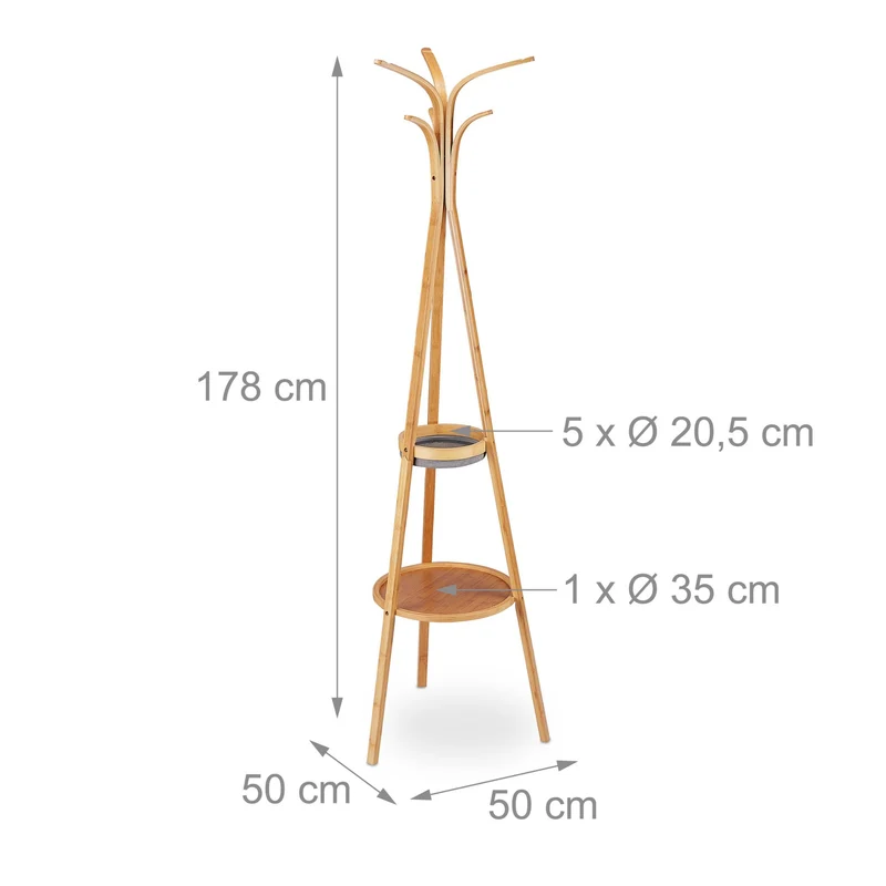 Portemanteau en forme d'arbre moderne 180 x 60 x 30 cm avec 6 crochets et rangements décoratifs en bambou naturel 13_0005627