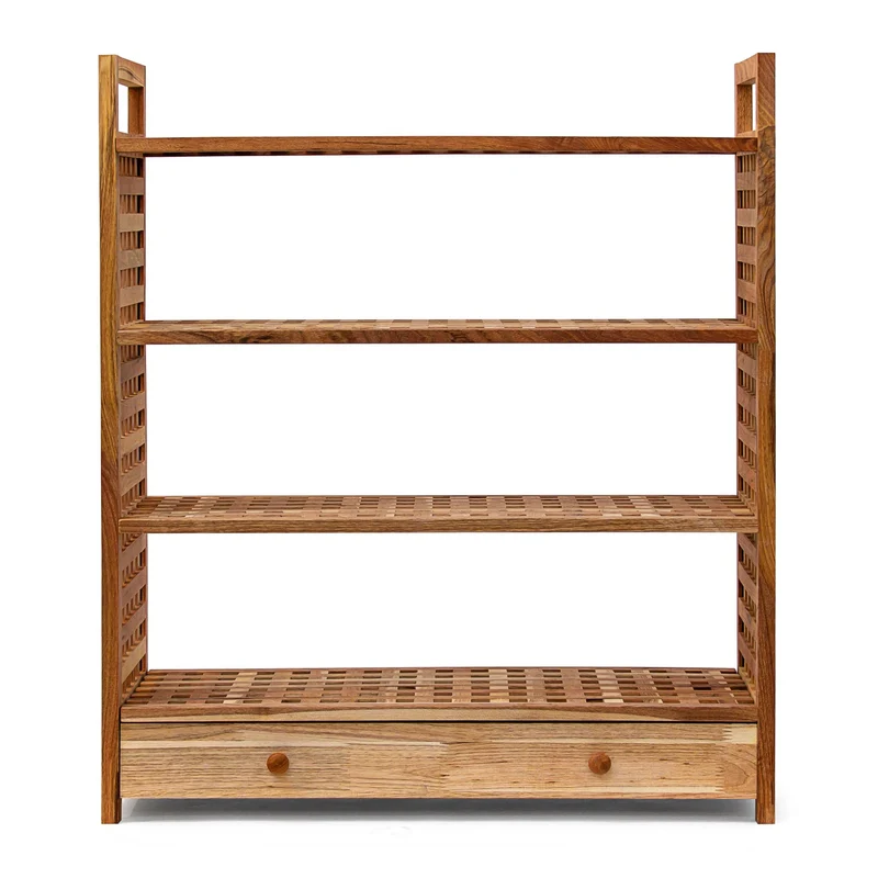 Étagère à chaussures rustique pour entrée 80 x 30 x 100 cm avec tiroir pratique ambiance cosy en bois clair 13_0005186