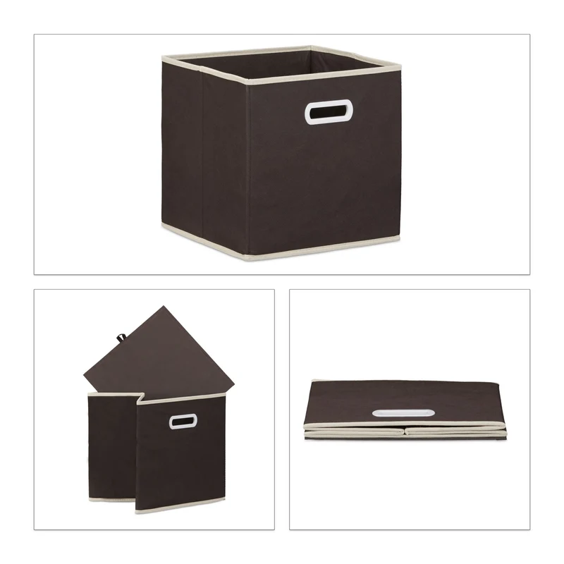 Lot de 2 boîtes de rangement pliables 30 x 30 x 30 cm capacité 25 litres en tissu beige 13_0005878