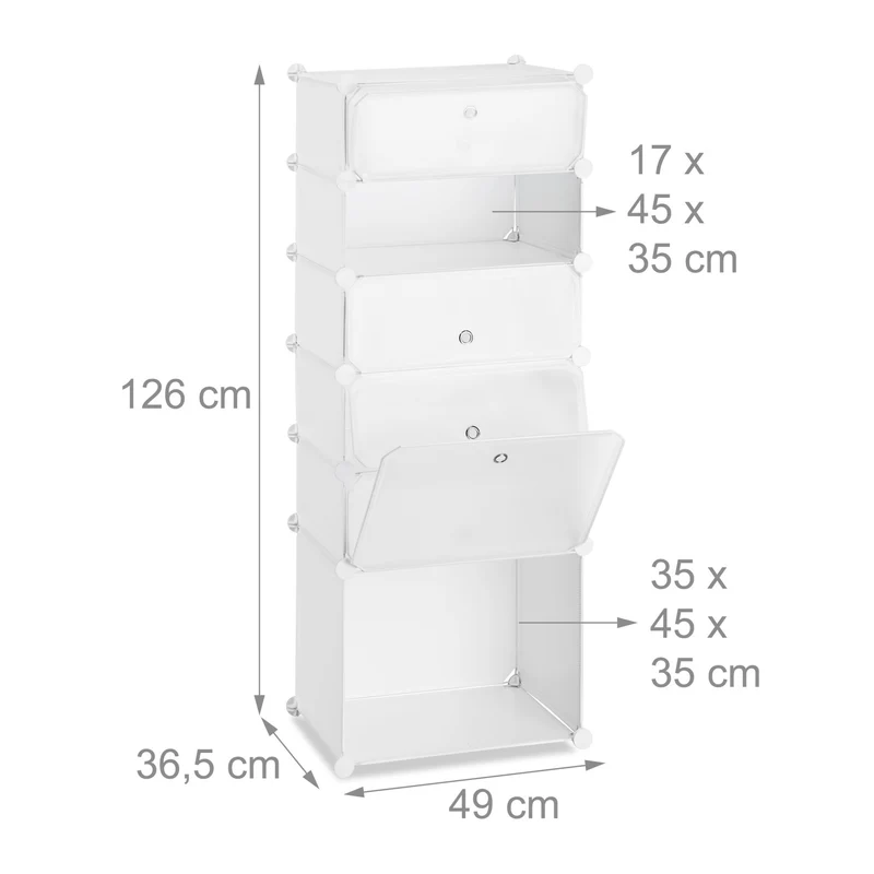 Meuble à chaussures étroit modulable 126 x 49 x 36,5 cm 6 casiers rangement facile en plastique blanc 13_0005470