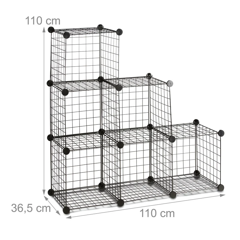 Étagère modulable industrielle 6 compartiments 96 x 96 x 32 cm gain de place design contemporain en métal noir 13_0005462